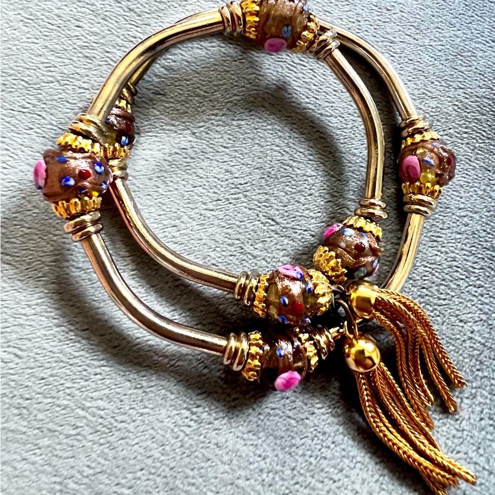Elegant Gold and Brown Vintage Italian  Glass Beaded Bracelet